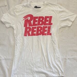 'Rebel Rebel' Short Sleeve Graphic Tee in White/Pink David Bowie